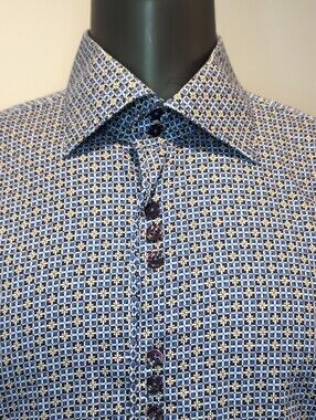 Au Noir Blue  Geometri  Patterned Long-Sleeve Dress Shirt Size 7 / 3XL